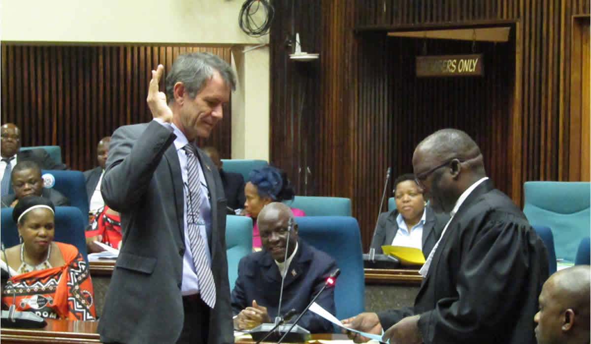 Swearing in of Hon. Minister for Finance Neil Rijkenberg as a member of the House of Assembly.